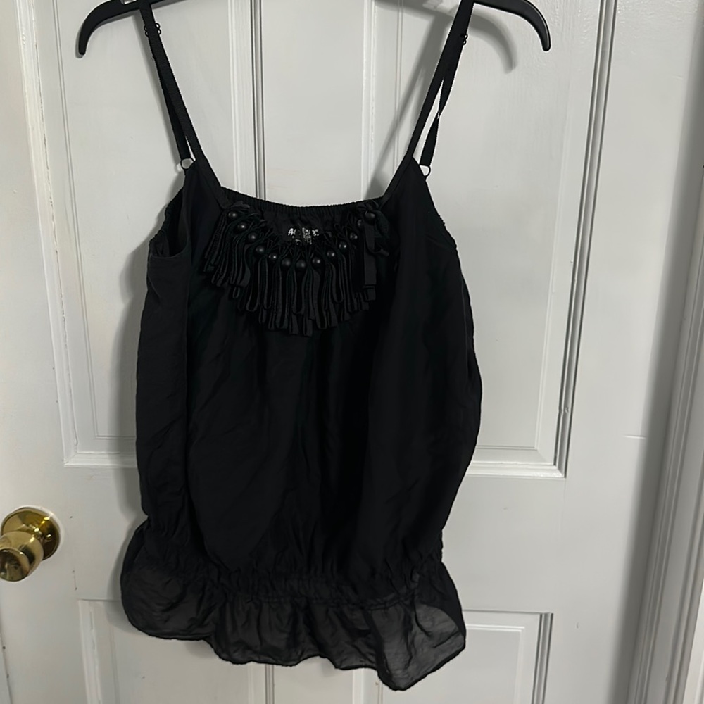Allen b by Allen Schwartz too bead ruffle detail size large black tank
